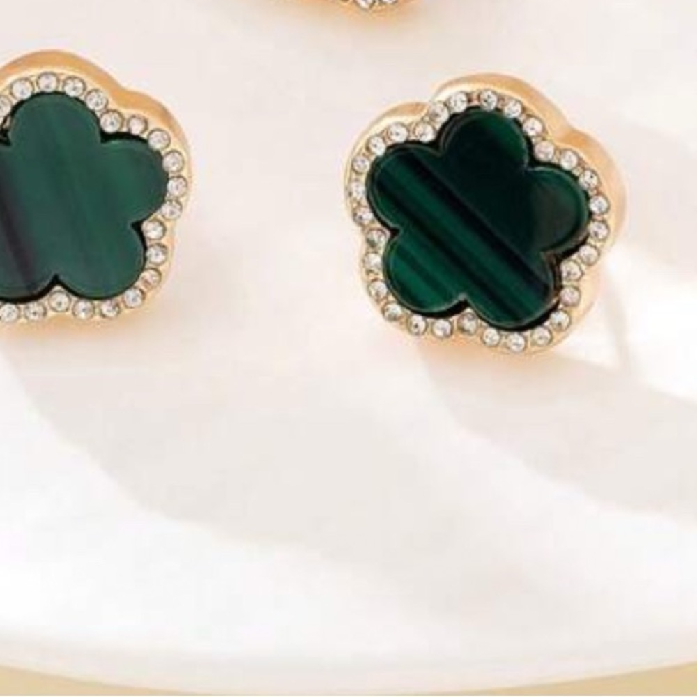 Green and gold rhinestone clover studded Earrings